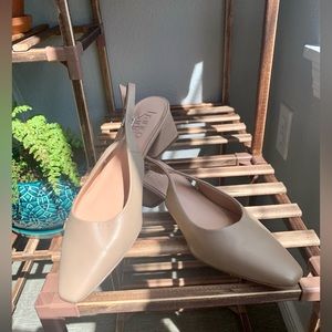 Franco Sarto Leather 2” block heel nude slingback heels